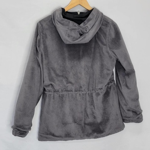 UNBRANDED Reversible Black Rain material to Gray fuzzy material hooded zip up - Picture 13 of 16